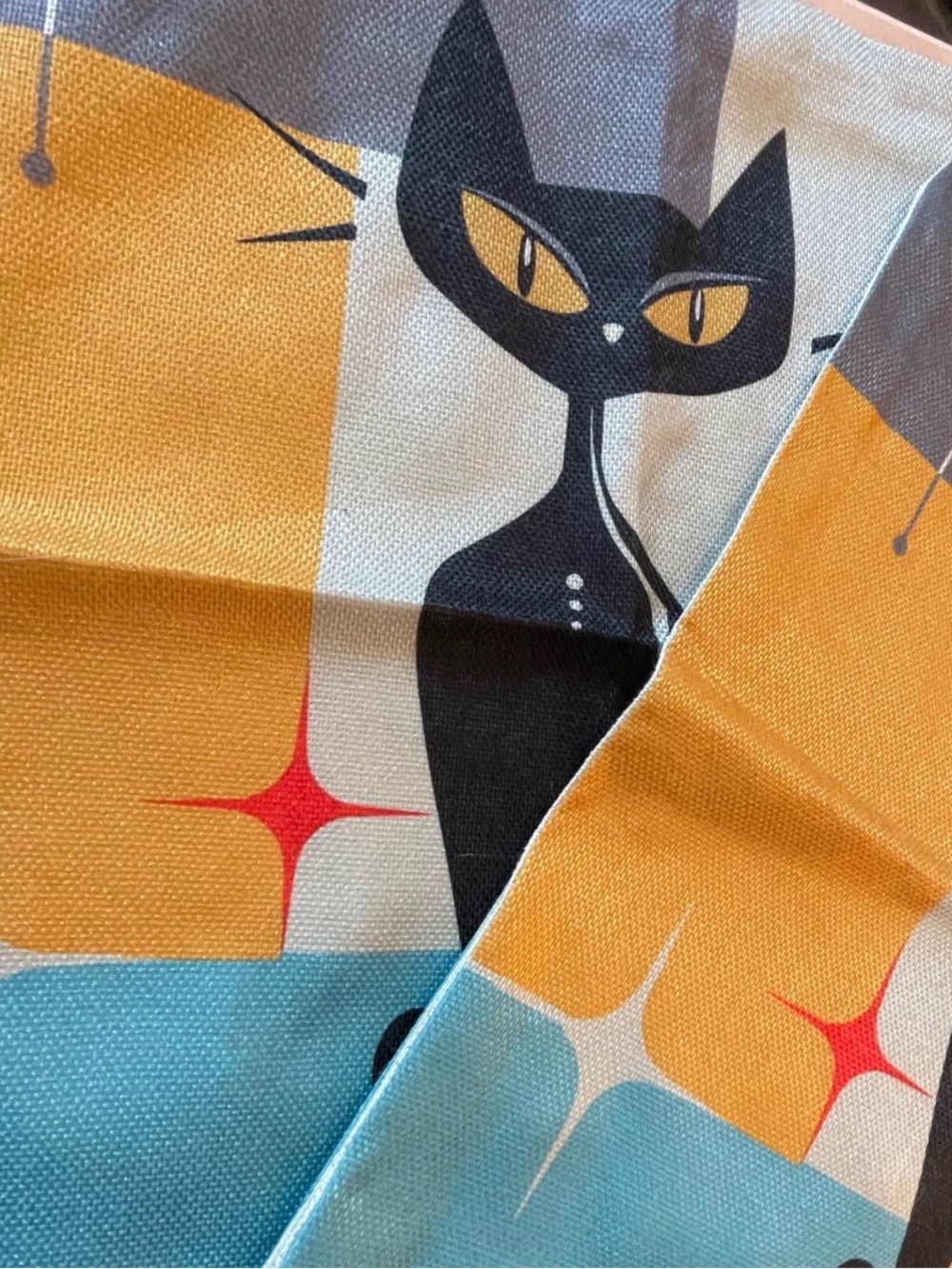 Retro Black Cat Throw Pillow Covers ~ 18” x 18”Zippers ~ Yellow Blue